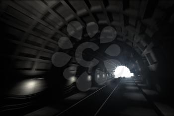 3d render: illustration with glowing end of subway tunnel with motion blur