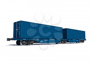 3d render illustration isolated on white: Perspective view of the modern blue container twin carriage