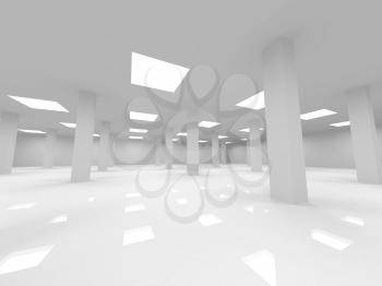 Abstract white open space office 3d interior with columns