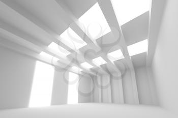 White 3d abstract architecture background. Empty interior with lights