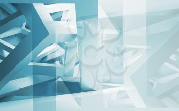 Blue and white abstract 3d illustration background with chaotic constructions made of cubes