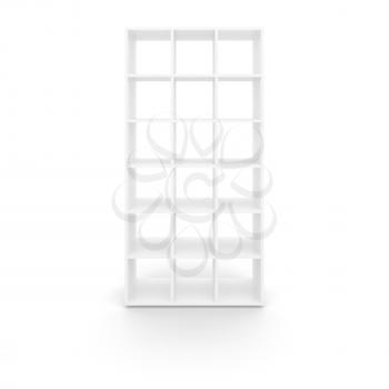 Empty white cabinet with square cells isolated on white background