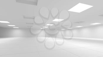 Abstract white 3d interior with square lights