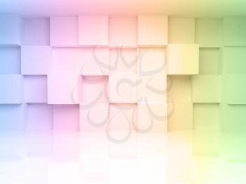 Abstract 3d architecture background with colorful gradient toned cubes on the wall