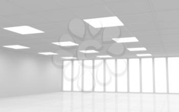 Abstract white office 3d interior with square lights and windows