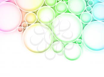 Abstract digital background pattern with colorful rings over white backdrop, bright gradient tonal filter, 3d illustration