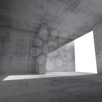 Abstract empty room interior with concrete walls and glowing window