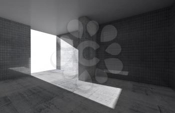 Abstract empty room interior with concrete floor and tile on walls