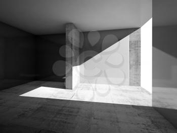 Abstract empty room interior with blue walls and concrete floor