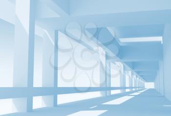 Abstract architecture 3d background with perspective view of blue corridor