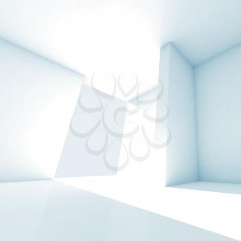 Abstract empty room 3d interior with white walls and bright beam