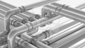 Modern industrial metal pipeline fragment. 3d render illustration