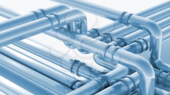 Modern industrial blue metal pipeline fragment. 3d render illustration