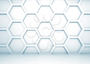 Blue abstract 3d interior with honeycomb pattern on the wall
