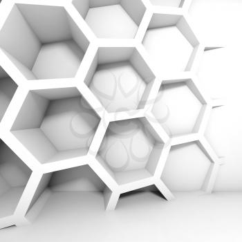 Abstract white 3d interior with honeycomb on the wall