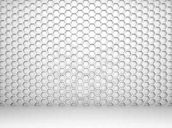 White abstract 3d interior with honeycomb pattern on the wall