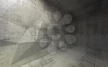 Abstract dark concrete 3d interior with polygonal structure on the wall