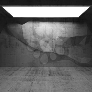 Abstract concrete interior with polygonal pattern on the wall