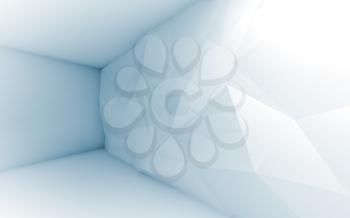 Abstract blue 3d interior with polygonal pattern on the wall