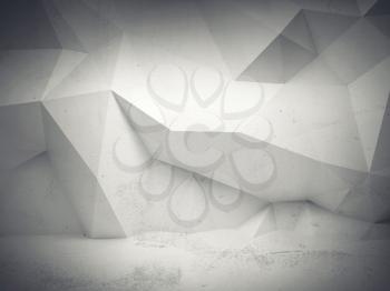 Abstract white concrete 3d interior with polygonal pattern on the wall