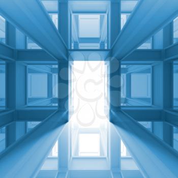 Abstract blue 3d interior with glowing door