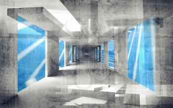 Abstract concrete 3d interior perspective with grungy walls