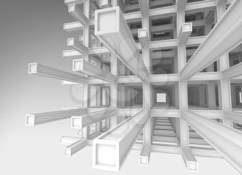 3d architecture monochrome background. Abstract modern white braced construction