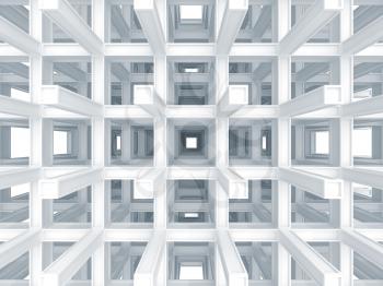 3d abstract architecture background. Modern white braced construction perspective