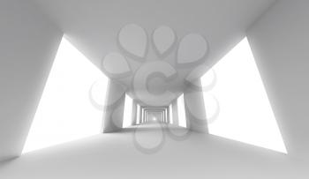 Empty white corridor. Abstract architecture 3d background