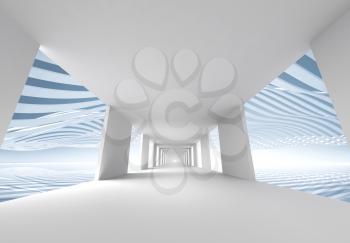 Abstract 3d architecture background, empty white corridor