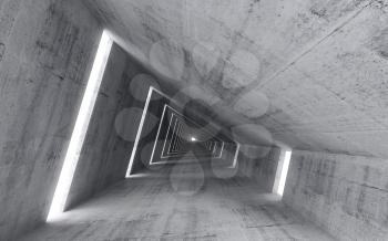 Abstract empty concrete interior, 3d render of pitched tunnel 