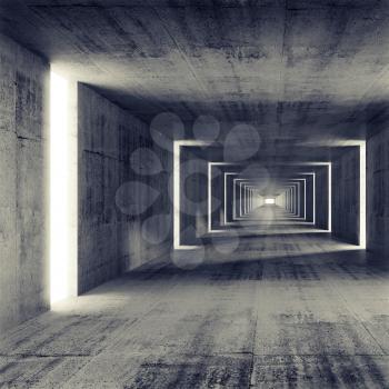 Abstract empty dark concrete tunnel interior, 3d background