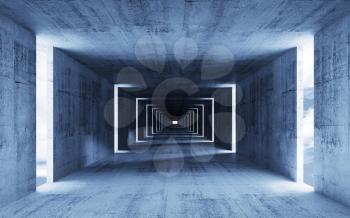 3d render, abstract empty blue concrete interior background