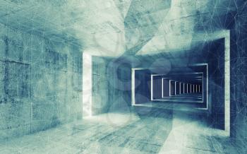 3d render, green blue toned abstract empty concrete interior background