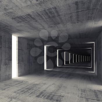 Abstract dark empty concrete tunnel interior, 3d background