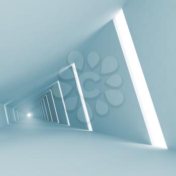 Blue abstract empty 3d interior background with corridor 
