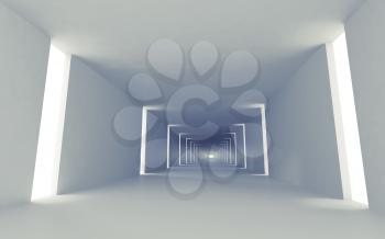 Abstract empty 3d interior background with corridor perspective and lights