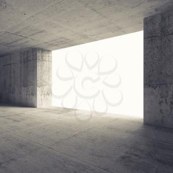 Abstract empty room 3d interior with concrete walls and glowing window