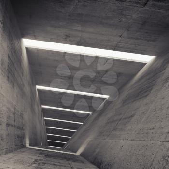 Abstract empty dark concrete tunnel interior, 3d background