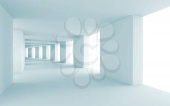 Abstract architecture 3d background, empty blue corridor