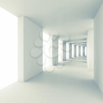 Abstract architecture 3d background, empty white corridor perspective
