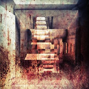 Abstract grungy interior background illustration with rust, concrete and digital lines