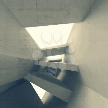 Gray abstract 3d empty interior with glowing light portals and bent perspective