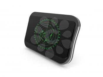 New black shining digital navigator isolated on white background with radar image