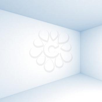Empty white 3d room interior background. Corner with soft blue shadows