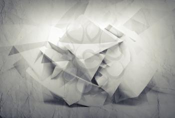 Abstract 3d white background with chaotic paper polygonal surface
