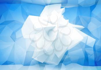 Blue abstract 3d background with chaotic polygonal structure on the wall