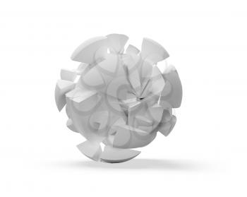 Abstract 3d spherical object, cloud of fragments isolated on white