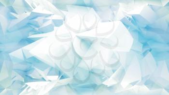 Blue abstract 3d background with chaotic polygonal mesh structure on the wall