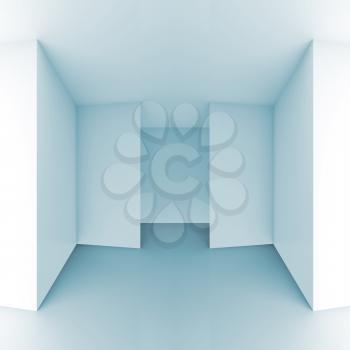 Abstract architectural 3d background, light blue empty room interior, square composition